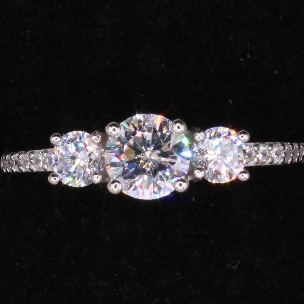 3 Stone 925 Sterling Silver Engagement Ring - Picture 10 of 11
